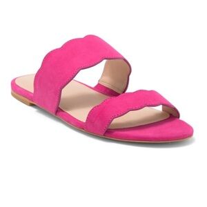 NWOT Stuart Weitzman Santorini Suede Scallop Slide Slip-On Sandals Preppy Pink 9